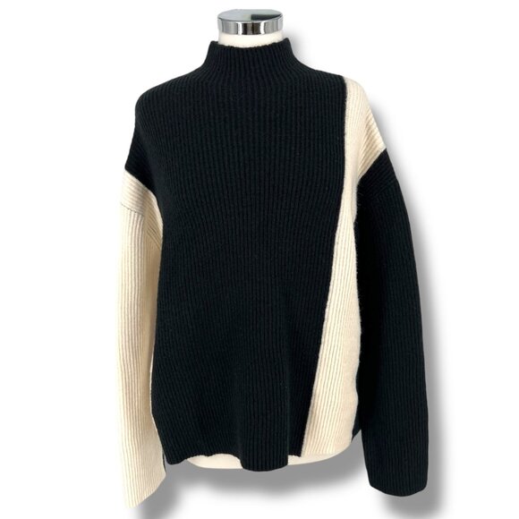 Commense Miss Paris Black White Colorblock Ribbed Knit Sweater Size Small - Picture 14 of 16